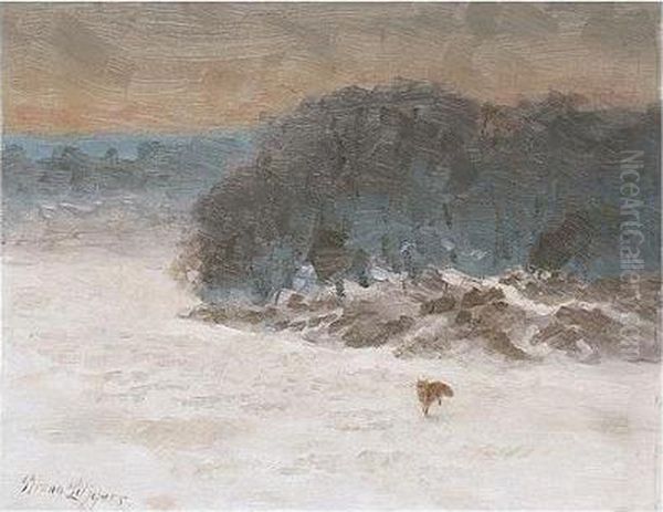 Rav I Vinterlandskap (snow Landscape With Fox) Oil Painting by Bruno Andreas Liljefors