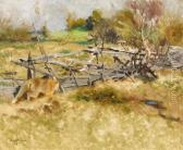 Fox By The Fence Oil Painting by Bruno Andreas Liljefors