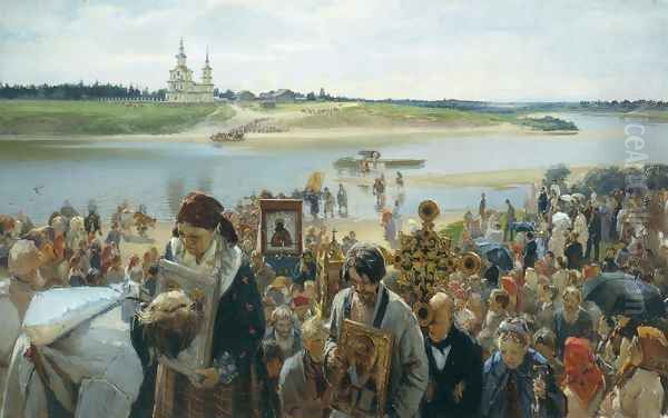 A Religious Procession Oil Painting by Illarion Mikhailovich Prianishnikov