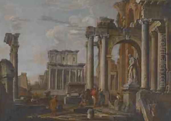 Ruins with the Temple of Antonius and Faustina, c.1727-30 Oil Painting by Giovanni Paolo Panini