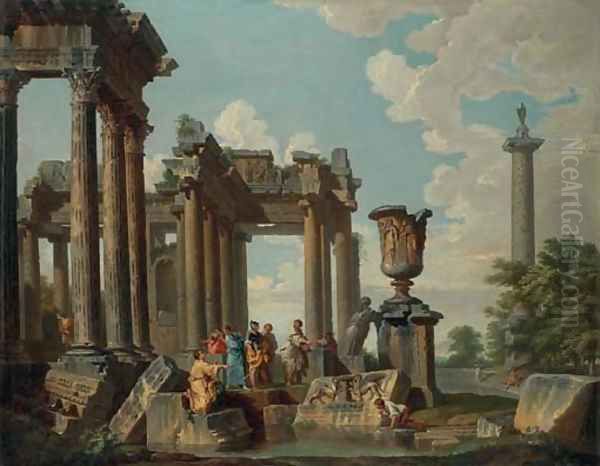 Diogenes throwing away his drinking cup Oil Painting by Giovanni Paolo Panini