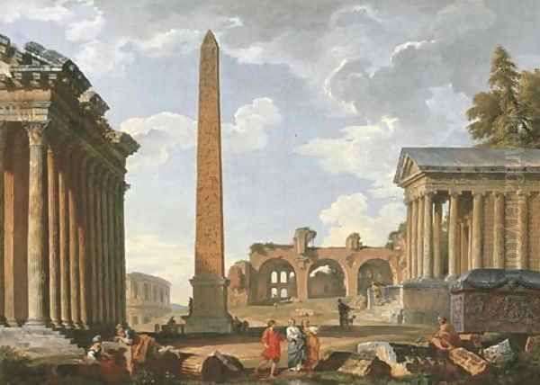 A Capriccio of classical ruins Oil Painting by Giovanni Paolo Panini