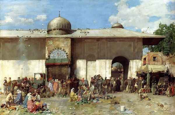 A Market Scene Oil Painting by Alberto Pasini