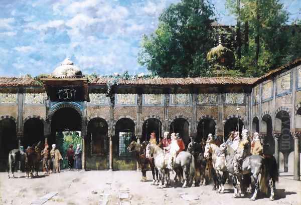 Cavalieri Circassi Che Aspettano Il Loro Capo (Circassian Knights Waiting for Their Leader) (or Military Quarters) Oil Painting by Alberto Pasini