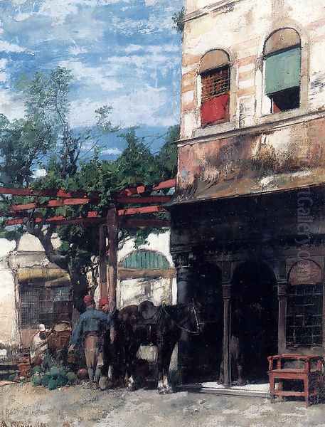 In The Courtyard Oil Painting by Alberto Pasini