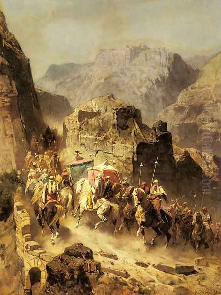 An Arab Caravan Oil Painting by Alberto Pasini