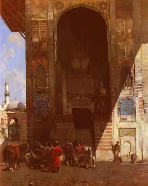 Halte A La Mosquee (Rest at the Mosque) Oil Painting by Alberto Pasini