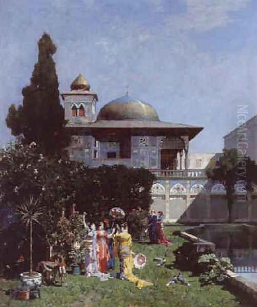 A corner of the garden in the harem Oil Painting by Alberto Pasini