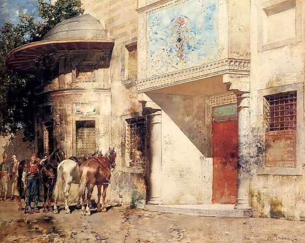 Outside The Mosque Oil Painting by Alberto Pasini