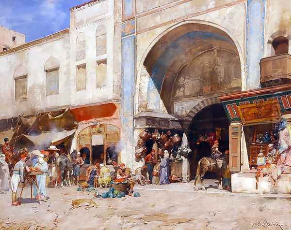 At the entrance to the Market Oil Painting by Alberto Pasini