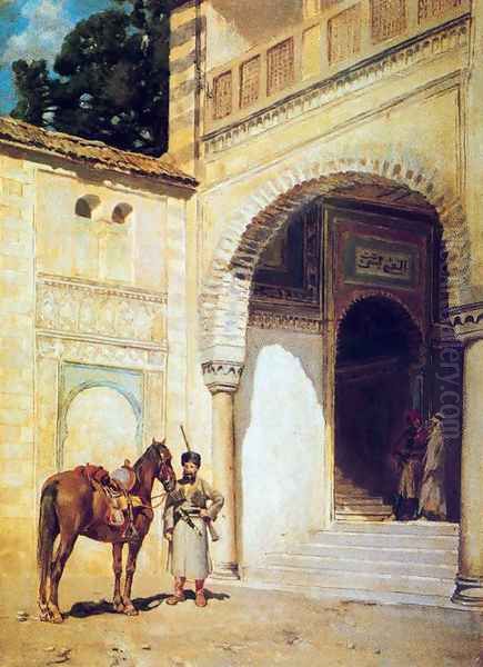 Rider at the entrance of a house Oil Painting by Alberto Pasini