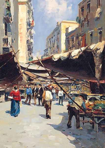 A Market before the Entrance to a Town Oil Painting by Alberto Pasini