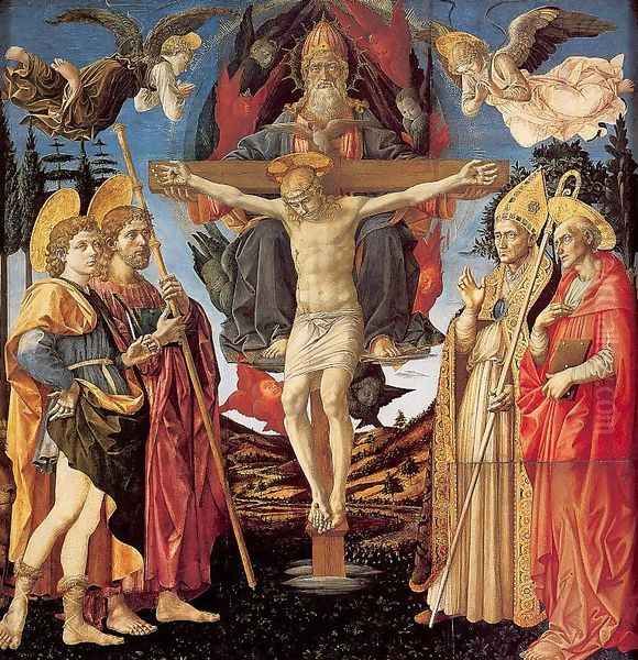 The Trinity and Four Saints 1455-60 Oil Painting by Pesellino