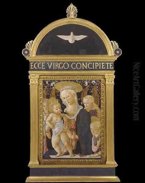 The Madonna and Child with infant St. John the Baptist and two angels Oil Painting by Pesellino