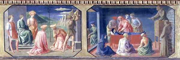 he Martyrdom of SS. Cosmas and Damian, St. Anthony of Padua finding the Miser's Heart; two panels of the predella of the Madonna and Child Enthroned by Filippo Lippi Oil Painting by Pesellino