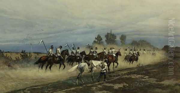 Russian Lancers Oil Painting by Antoni Piotrowski