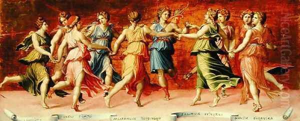 Dance of Apollo with the Nine Muses Oil Painting by Baldassare Peruzzi