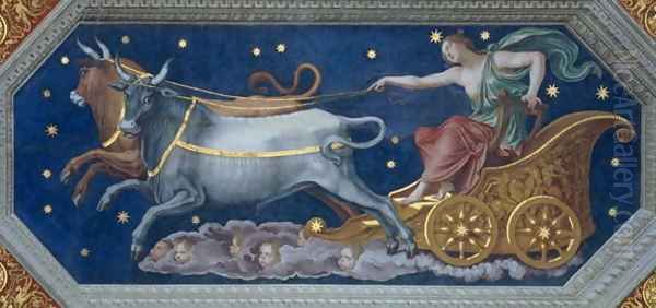 The Nymph Callisto on Jupiters Chariot, ceiling decoration from the Sala di Galatea, 1511-12 Oil Painting by Baldassare Peruzzi