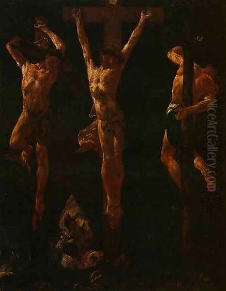 Christ Crucified between the Two Thieves Oil Painting by Giovanni Battista Piazzetta