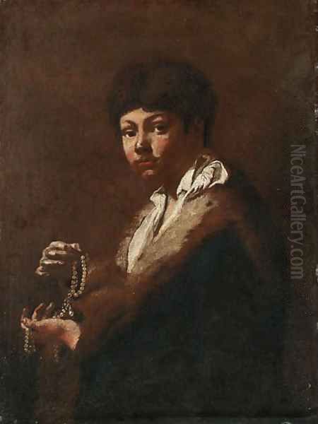 A Youth, half-length, holding a String of Pearls Oil Painting by Giovanni Battista Piazzetta