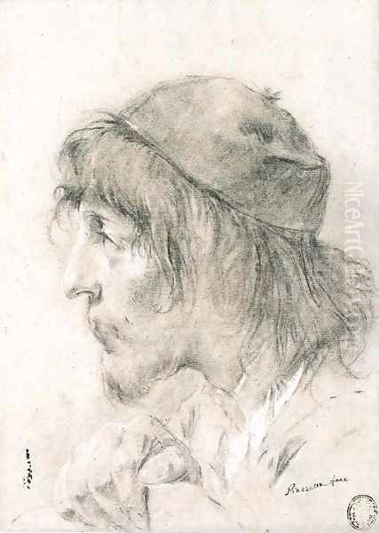 The head of a bearded man wearing a cap, in profile to the left Oil Painting by Giovanni Battista Piazzetta