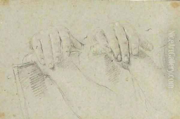 Two studies of hands resting on a board Oil Painting by Giovanni Battista Piazzetta