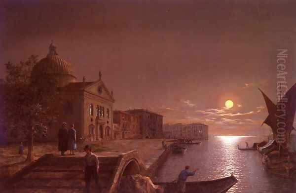 Moonlight In Venice Oil Painting by Henry Pether