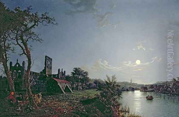 Morning with a View of Kirkstall Abbey Oil Painting by Henry Pether