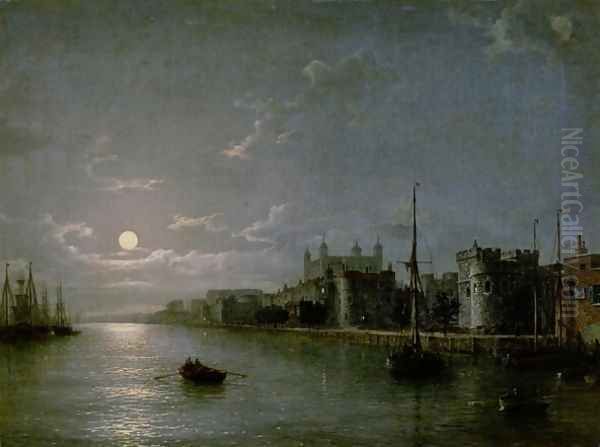 Moonlight on the Thames Oil Painting by Henry Pether