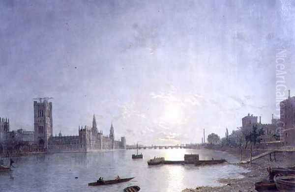 Westminster in Moonlight, c.1850 Oil Painting by Henry Pether