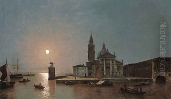 View of San Giorgio Maggiore, Venice, by moonlight Oil Painting by Henry Pether