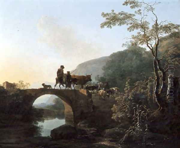 Bridge in an Italian landscape Oil Painting by Adam Pynacker