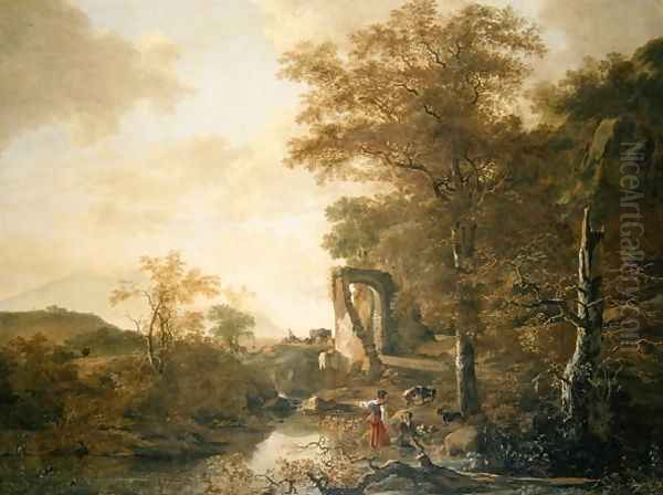 Landscape with Arched Gateway, c.1654 Oil Painting by Adam Pynacker