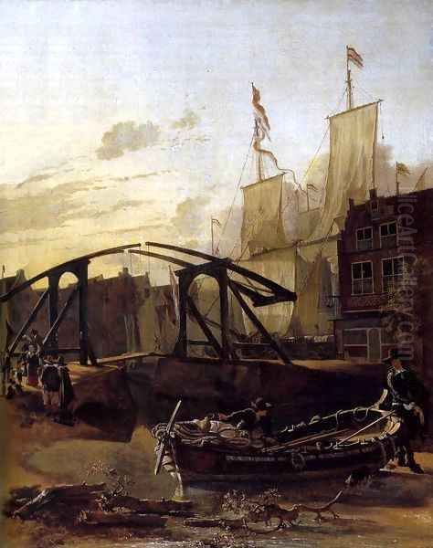 View of a Harbour in Schiedam Oil Painting by Adam Pynacker