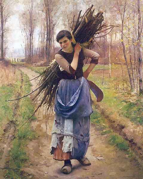 The Woodcutter's Daughter 1890s Oil Painting by Charles Sprague Pearce