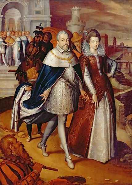 Portrait of Ferdinand I 1549-1609 Grand Duke of Tuscany, and his Niece Marie 1573-1642, future wife of Henri IV Oil Painting by Frans Pourbus the younger