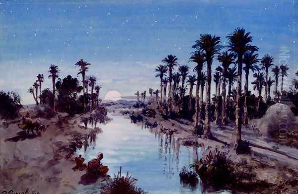 An oasis at night Oil Painting by Paul Pascal