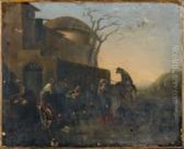 Halte De Paysans Oil Painting by Johannes Lingelbach