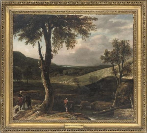 Travellers And Anglers By A River Oil Painting by Johannes Lingelbach