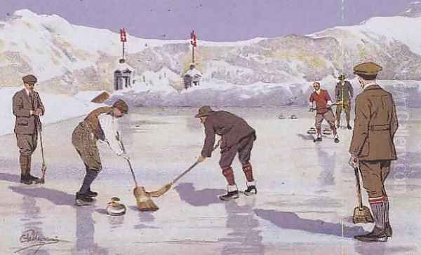 The Curling Rink Oil Painting by Carlo Pellegrini