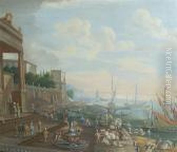 Harbor Scene Oil Painting by Johannes Lingelbach