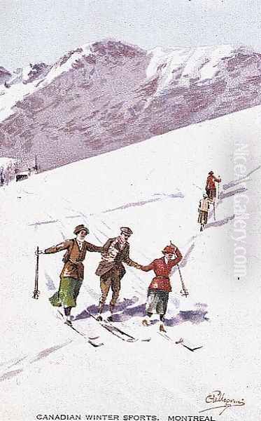 Canadian Winter Sports, Montreal Oil Painting by Carlo Pellegrini