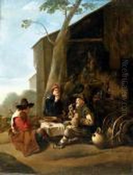 Peasants Resting Before An Inn Oil Painting by Johannes Lingelbach