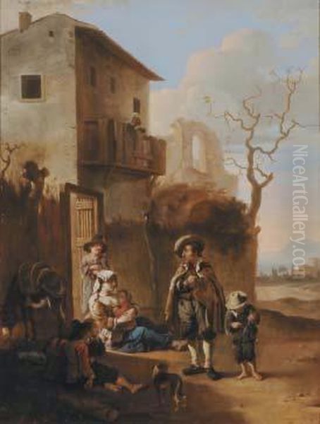 Paesaggio Con Musici Viaggiatori Oil Painting by Johannes Lingelbach