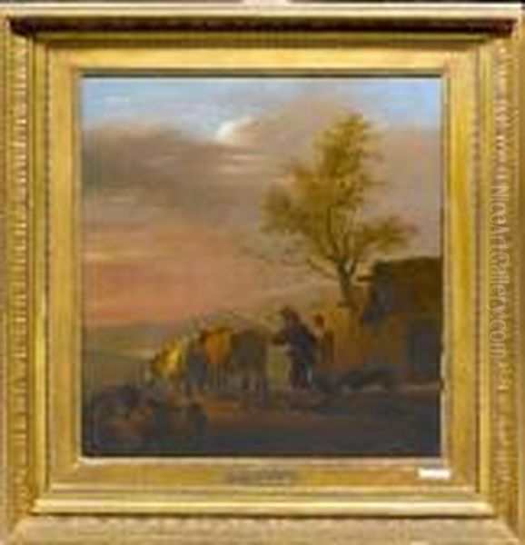 Hirten Auf Einem Weg. Oil Painting by Johannes Lingelbach