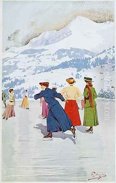 Skating rink in Montana Oil Painting by Carlo Pellegrini