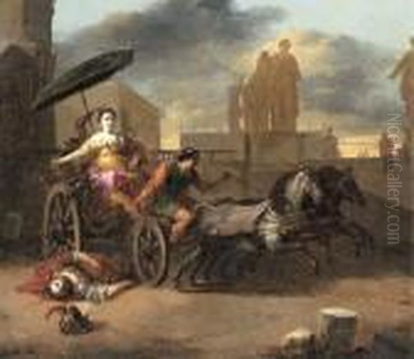 The Death Of Servius Tullius With Tullia In Her Chariot Oil Painting by Johannes Lingelbach