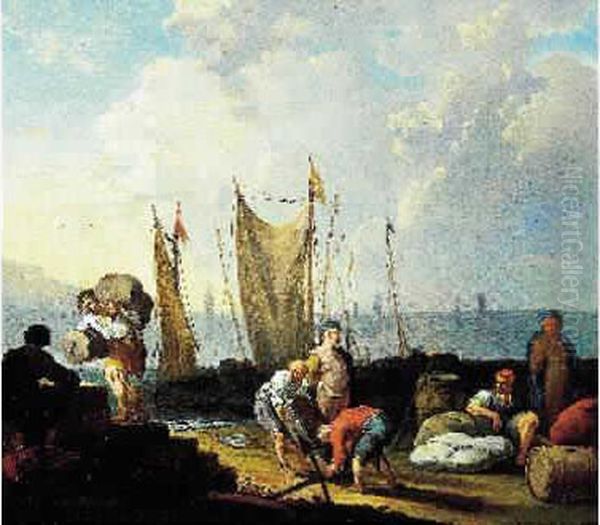 Marins Transportant De La Marchandise Oil Painting by Johannes Lingelbach