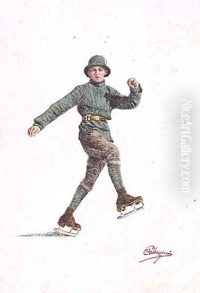 Lone Man Skating Oil Painting by Carlo Pellegrini