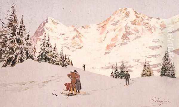 Snowscene at Wengen Oil Painting by Carlo Pellegrini